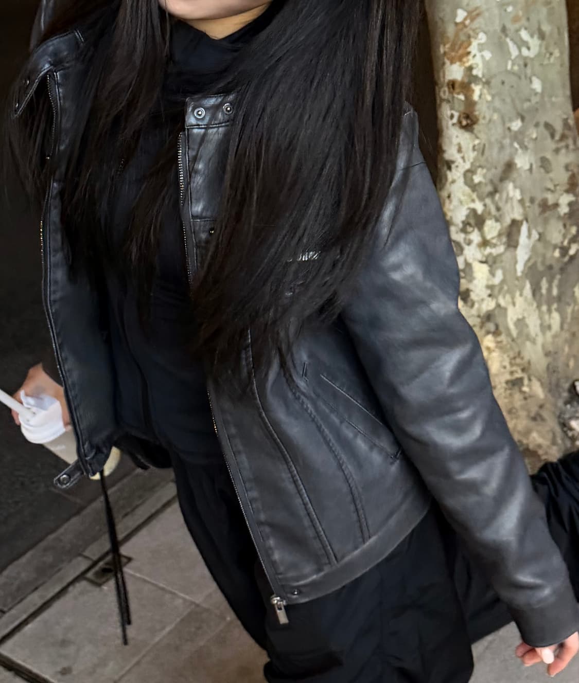 애즈유아 트랙 레더 후디 자켓 차콜 M  상품이미지4