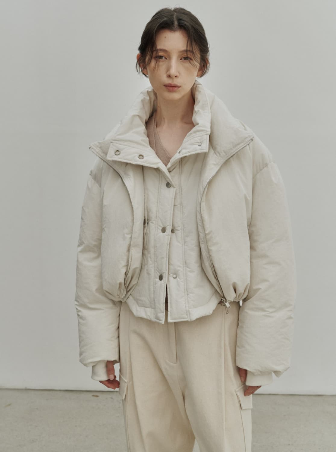 노이어 크롭 레이어드 푸퍼 자켓 패딩 오프 화이트 36 상품이미지2