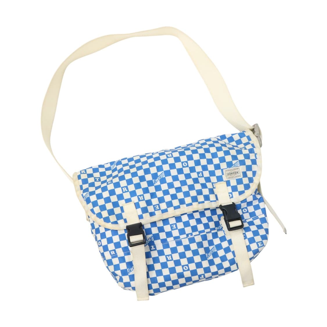포터 x 빔즈 빈티지 블루 체커보드 메신저백 상품이미지1