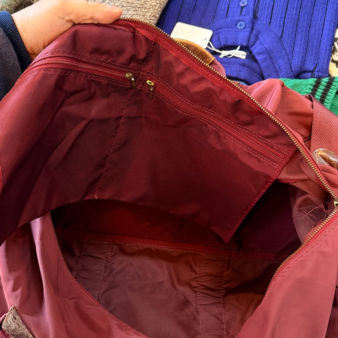 80 ~ 90S 모스키노 버건디 나일론 레더 파츠 빅백 더플백 상품이미지8