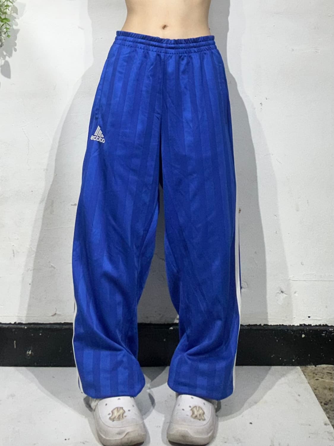 90s 아디다스 블루 와이드 화이트 삼선 트레이닝 추리닝 바지 L 상품이미지2