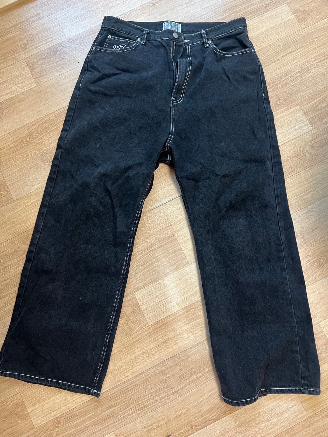 유쓰배쓰 star wide denim pants black L 상품이미지1