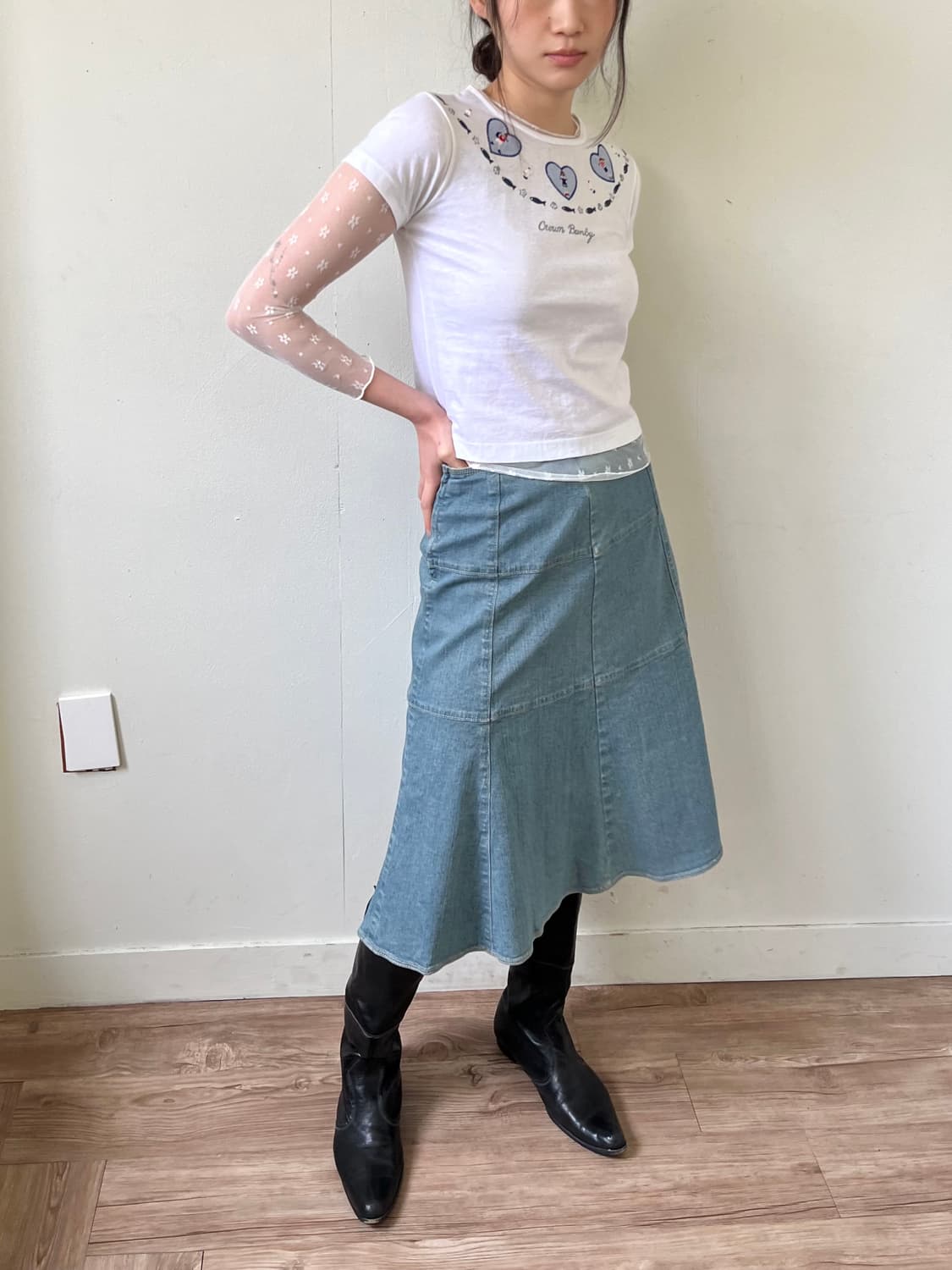 Loueme 플라워 화이트 시스루 탑 상품이미지7