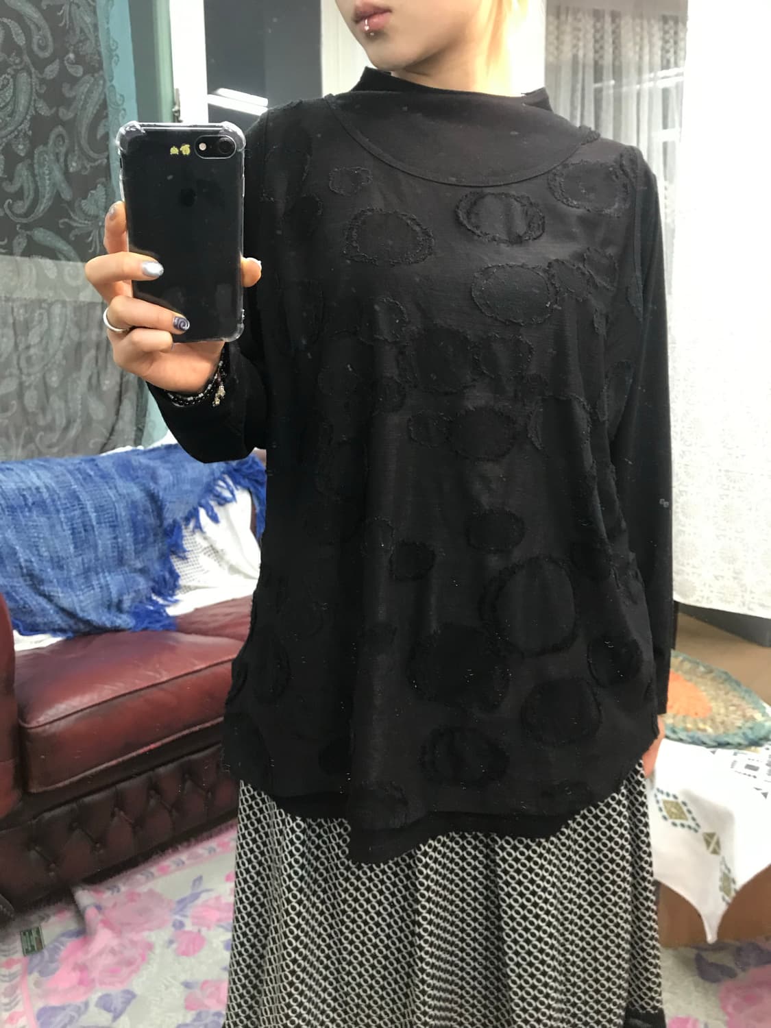빈티지 여성 도트 레이어드 롱슬리브 긴팔 티  상품이미지1