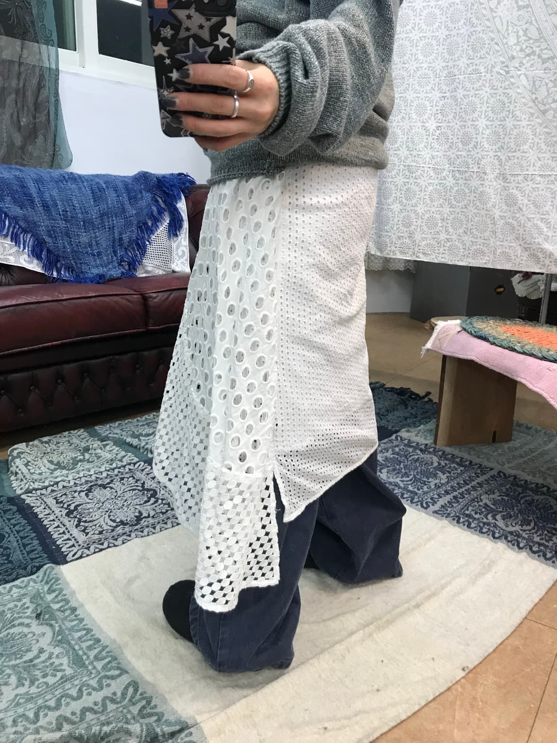 빈티지 펀칭 밴딩 미디스커트  상품이미지2