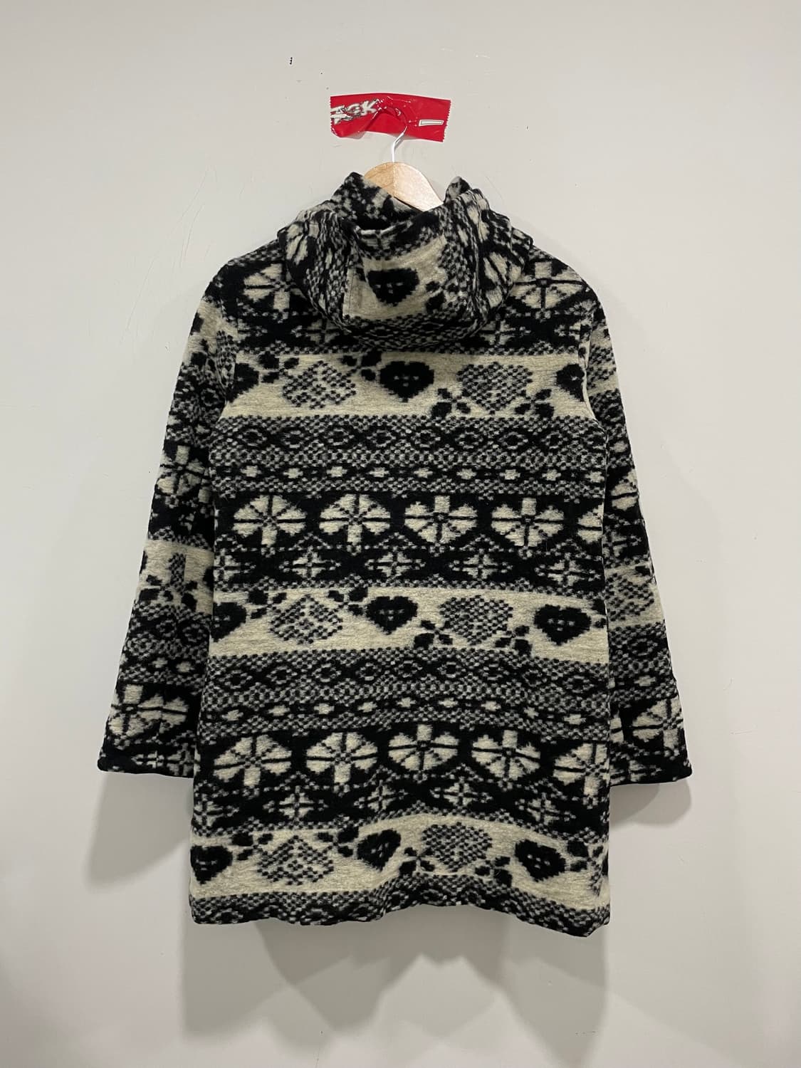 (빈티지)하트 자카드패턴 울 후드 롱 자켓 상품이미지4