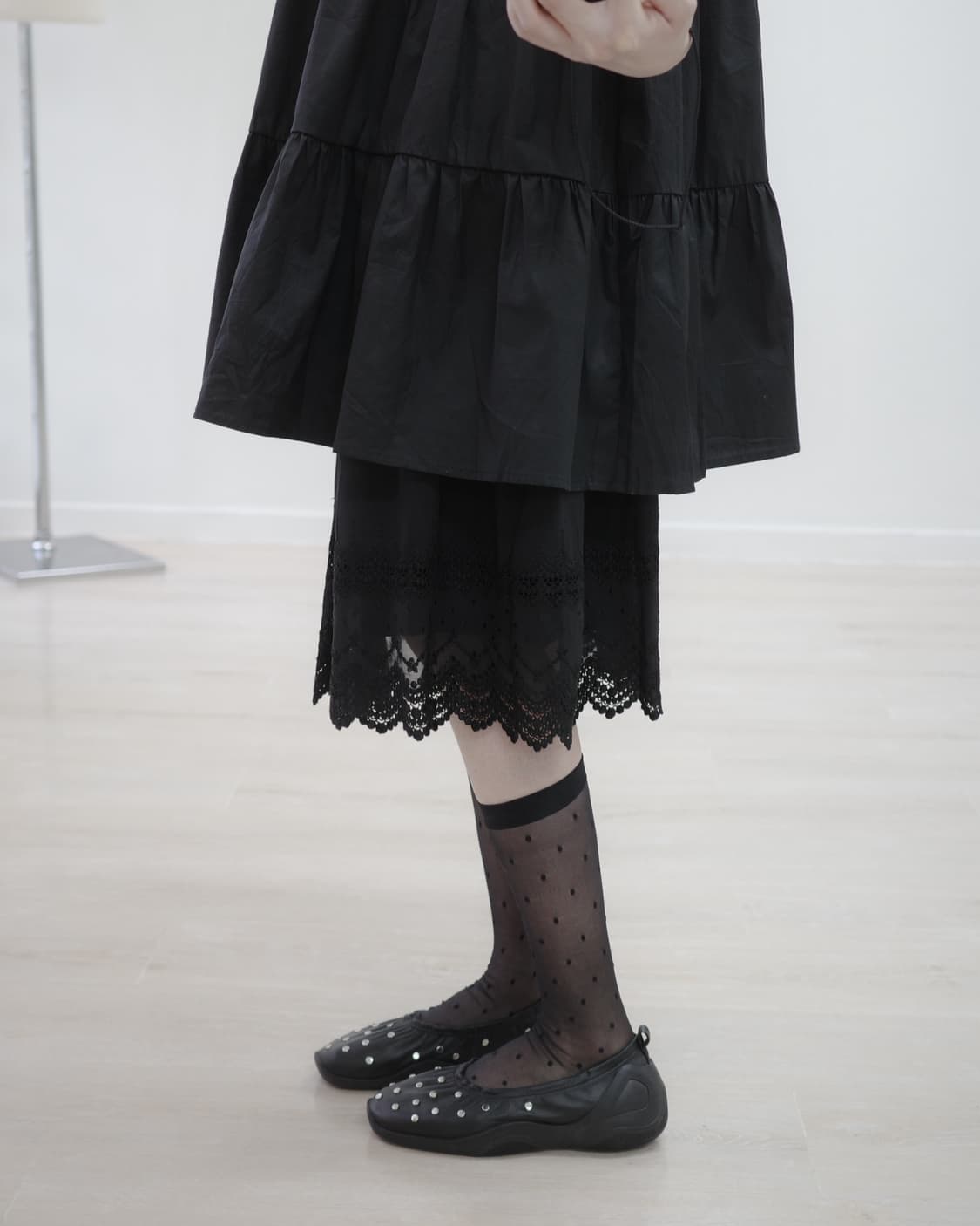 any FAM black pleats lace skirt 상품이미지2