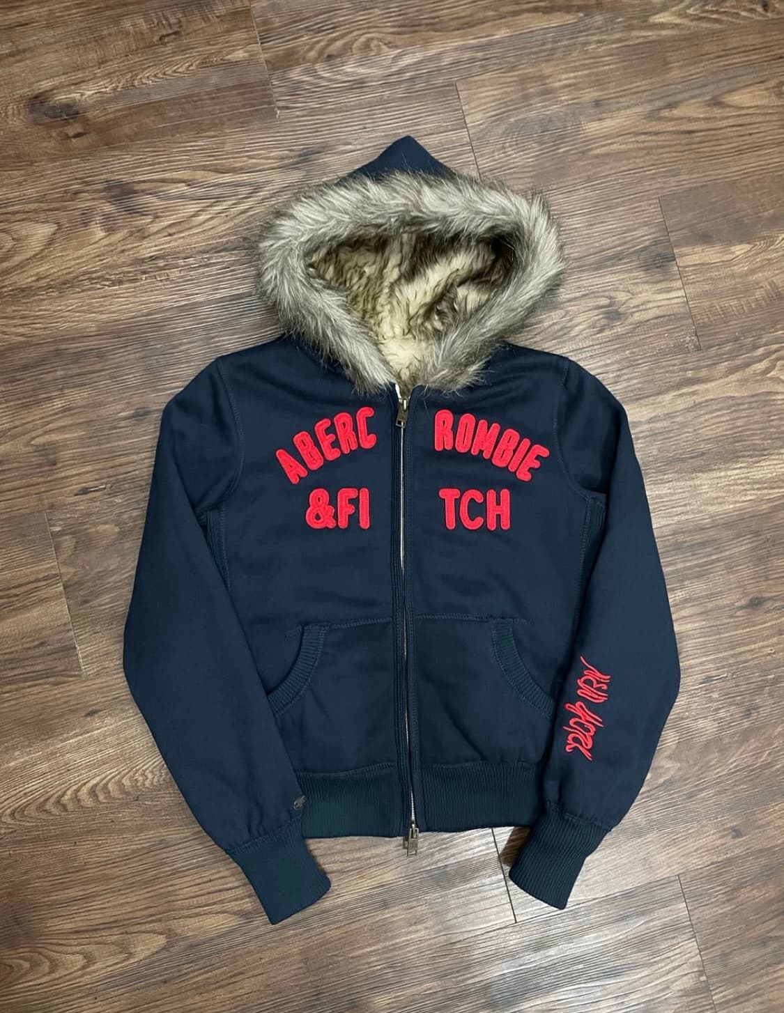 아베크롬비 울프죠 후드집업 퍼자켓 네이비 상품이미지3