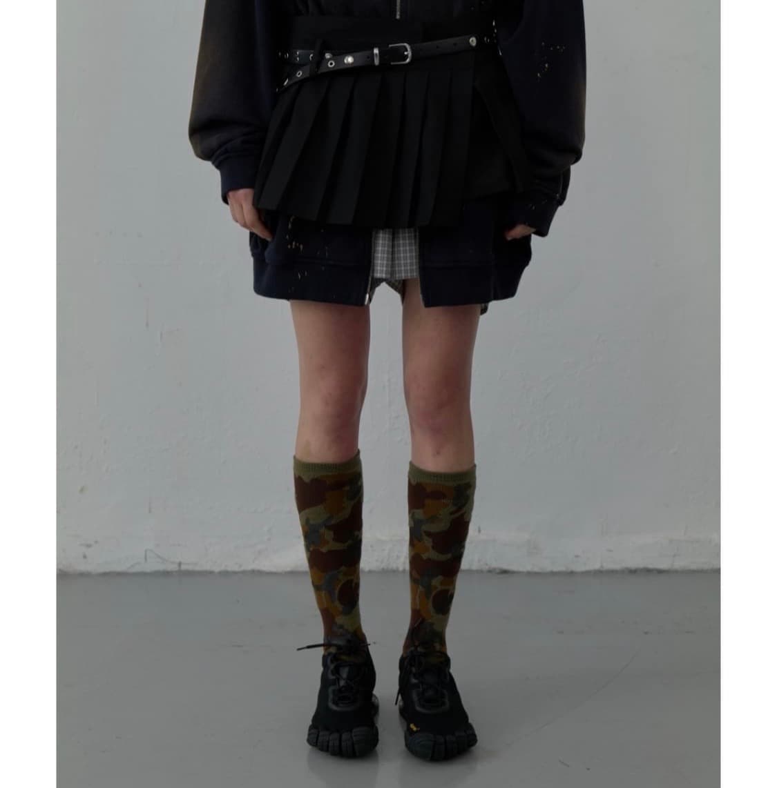 Icdc 플리츠 디테일 레이어드 스커트 블랙 상품이미지2