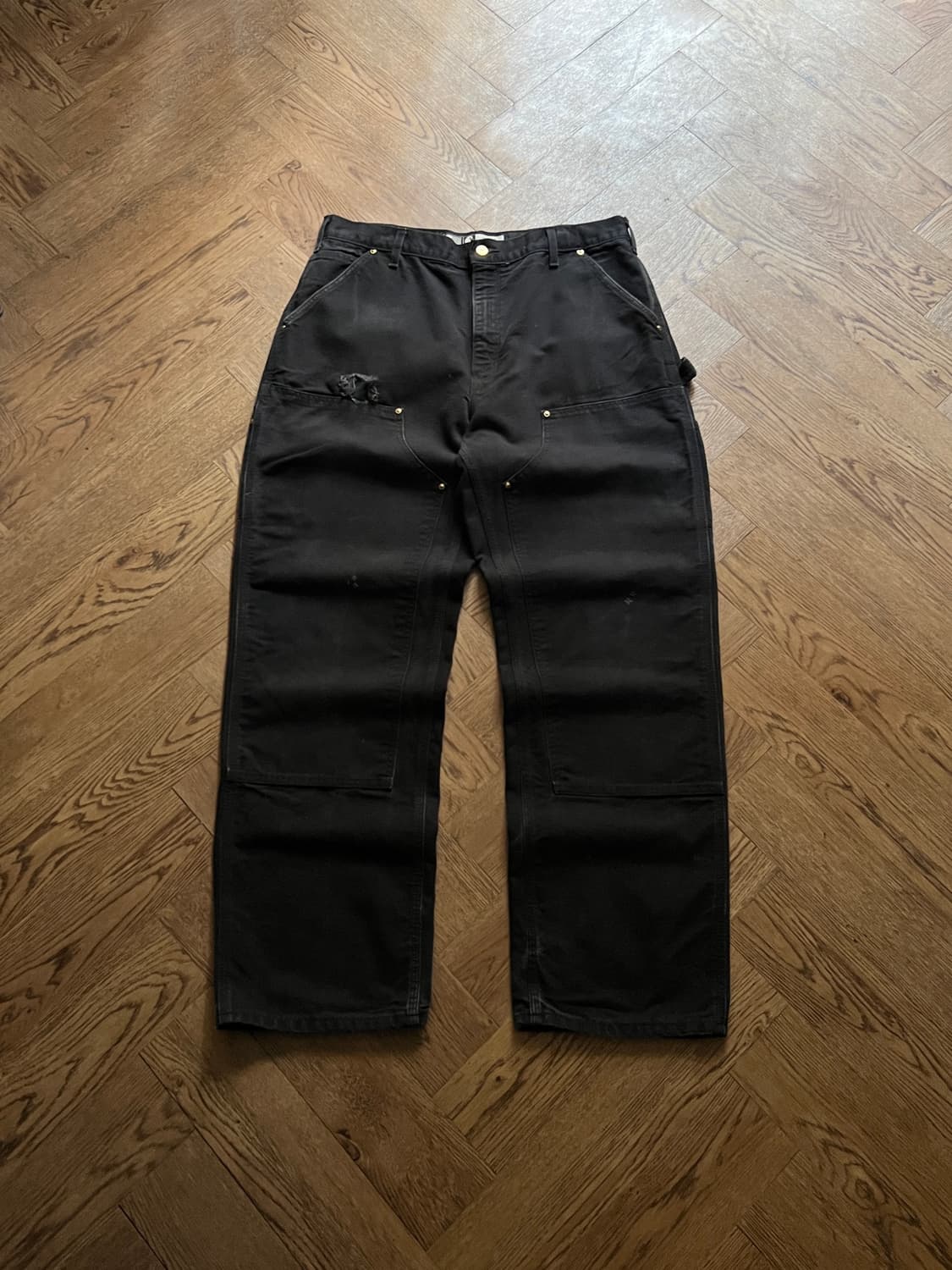 [36]칼하트 Made in USA 빈티지 데미지 블랙 더블니 워크 팬츠 상품이미지1