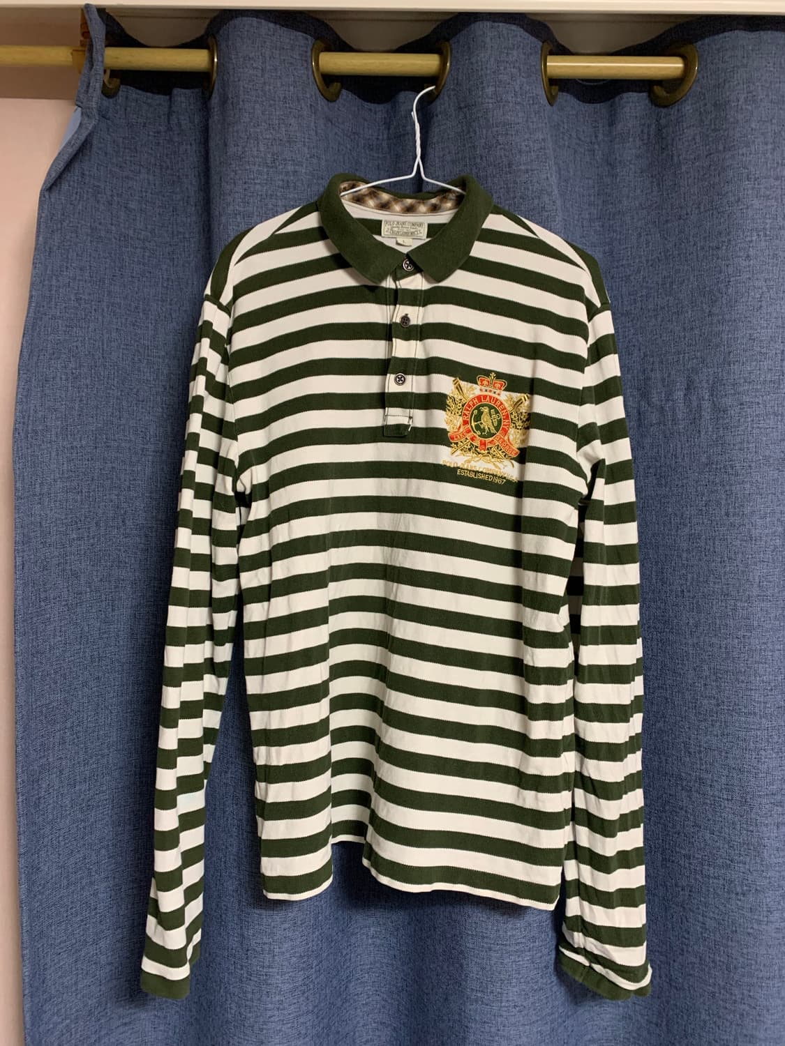 폴로진스 럭비셔츠 스트라이프 긴팔티 올리브 컬러 상품이미지1