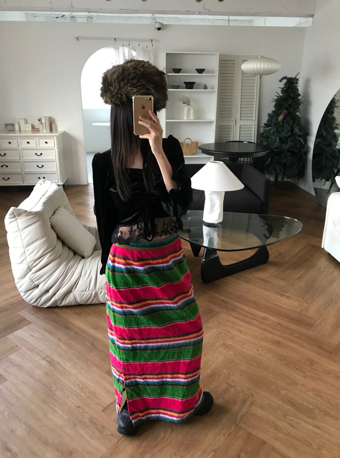 vintage stripe pattern button skirt 상품이미지3