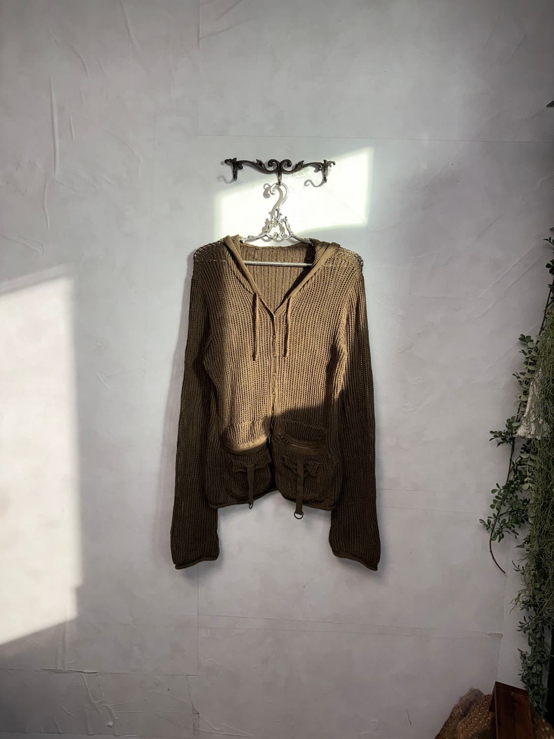 Khaki brown y2k pocket loose net hood jk 상품이미지5