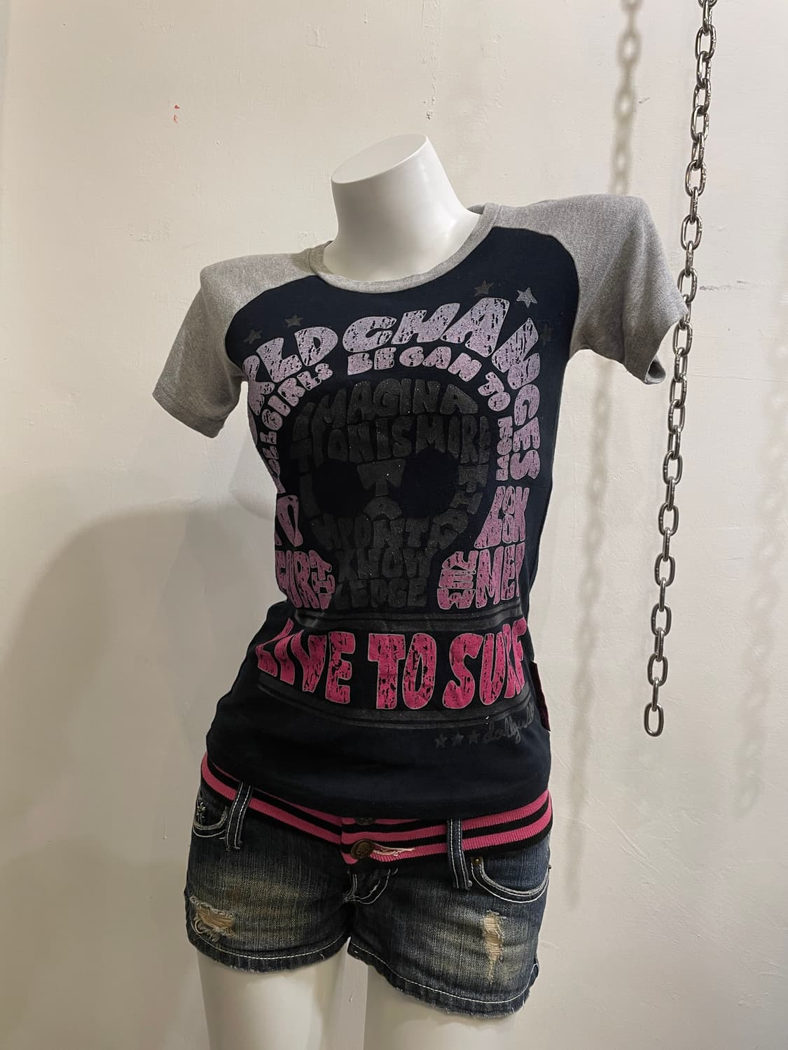 liz lisa doll 리즈리사돌 글리터 레터링 스컬 블랙 티셔츠 갸루 상품이미지1