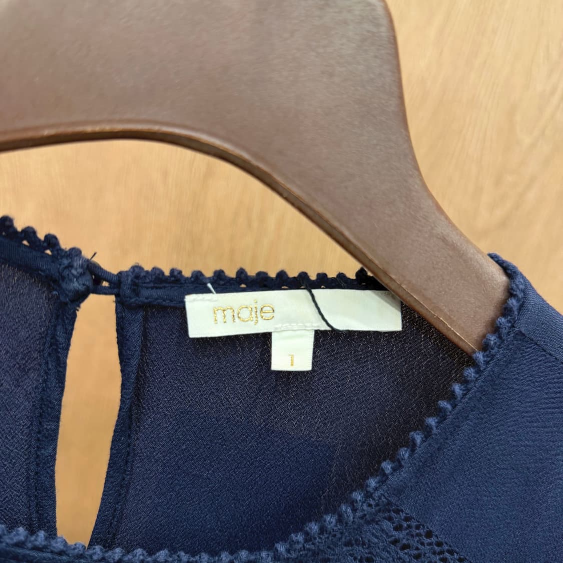 마쥬 미디 원피스 7부 소매 허리 스트링 레이스 배색 루즈핏 네이비 상품이미지6