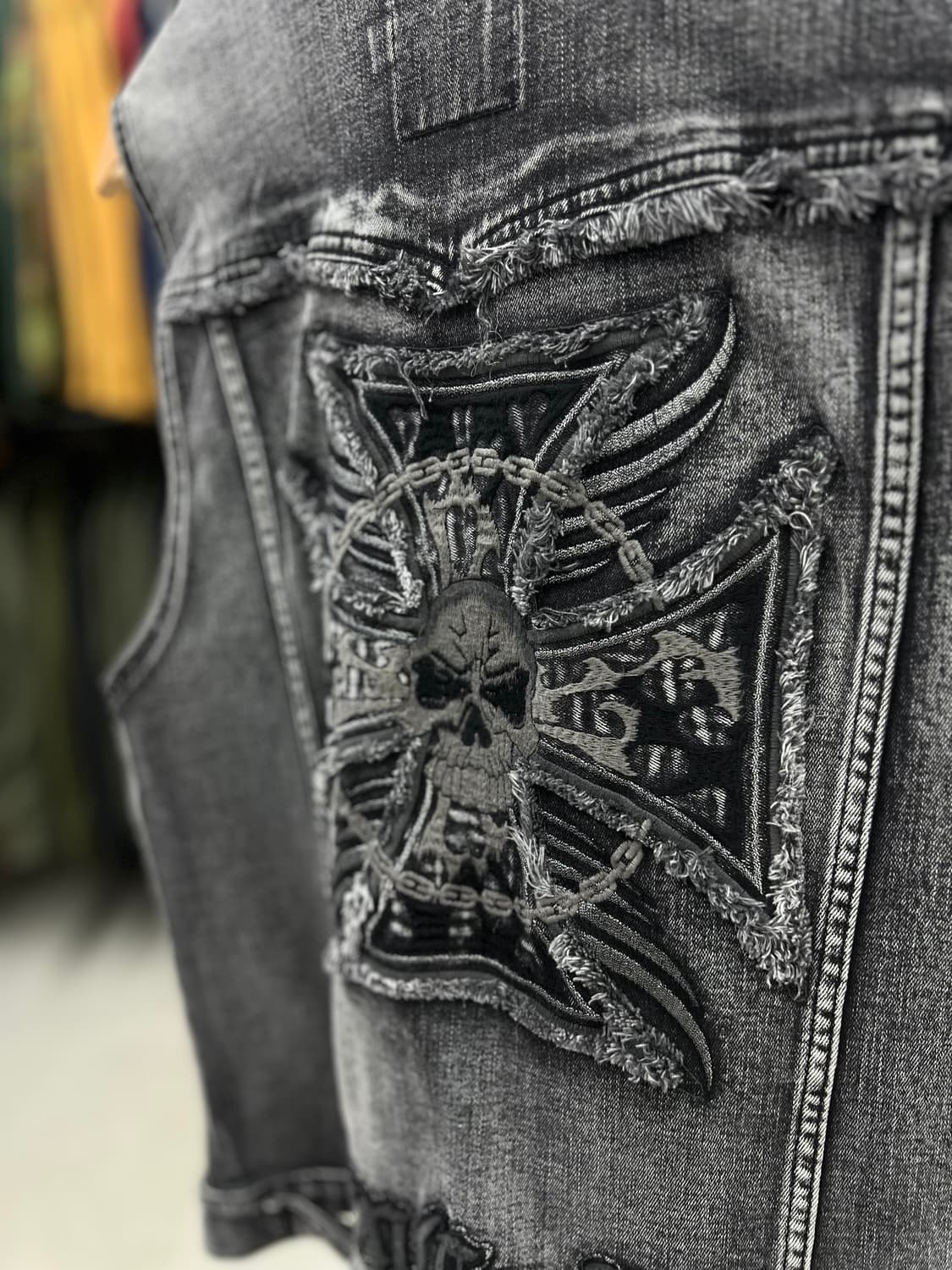 스컬 자수 데님조끼  상품이미지7