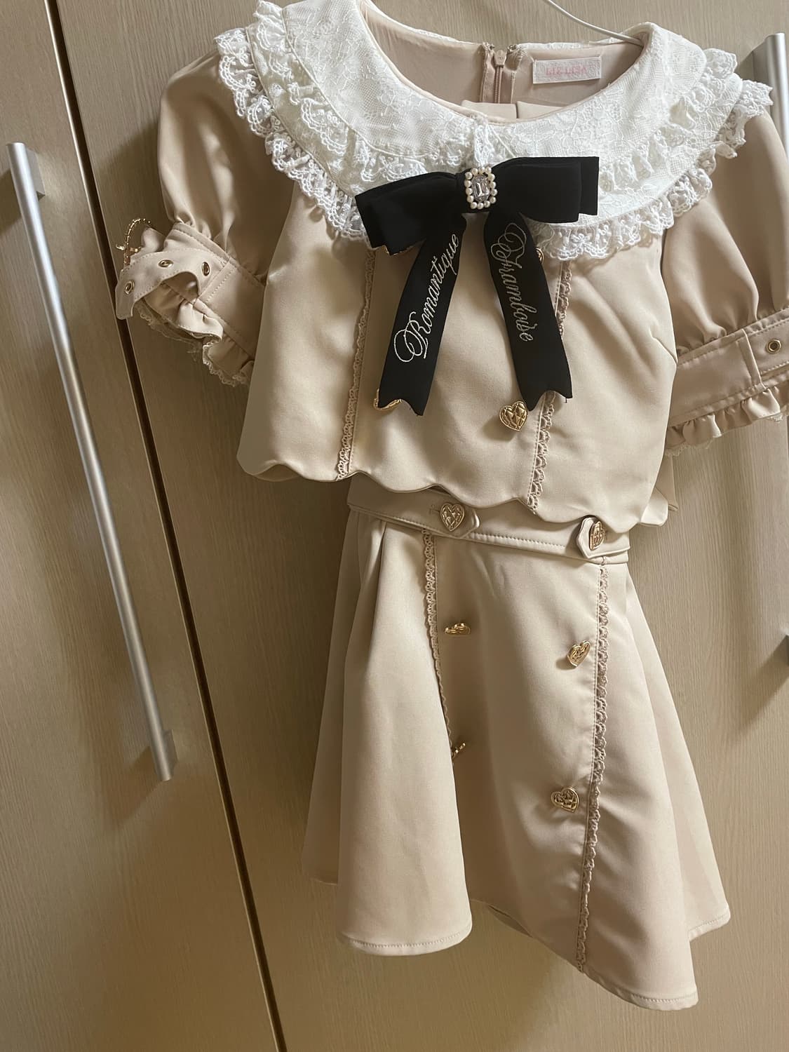 리즈리사 하트 트렌치 스타일 셋업 베이지 양산형 지뢰계 상품이미지2