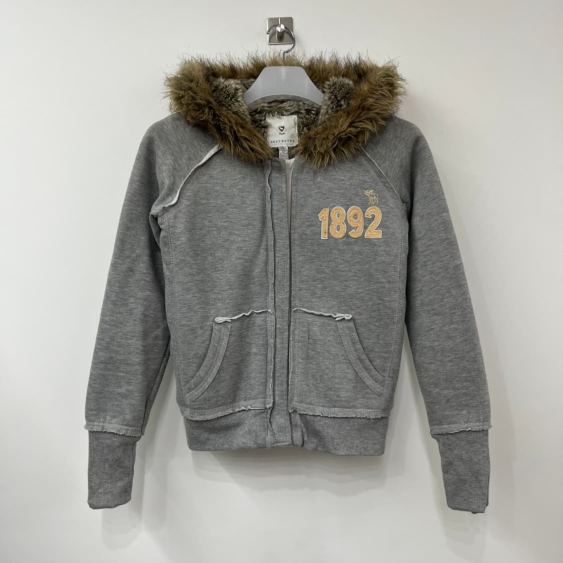 아베크롬비 디스트로이드 울프죠 자수로고 그레이 후드집업 상품이미지2