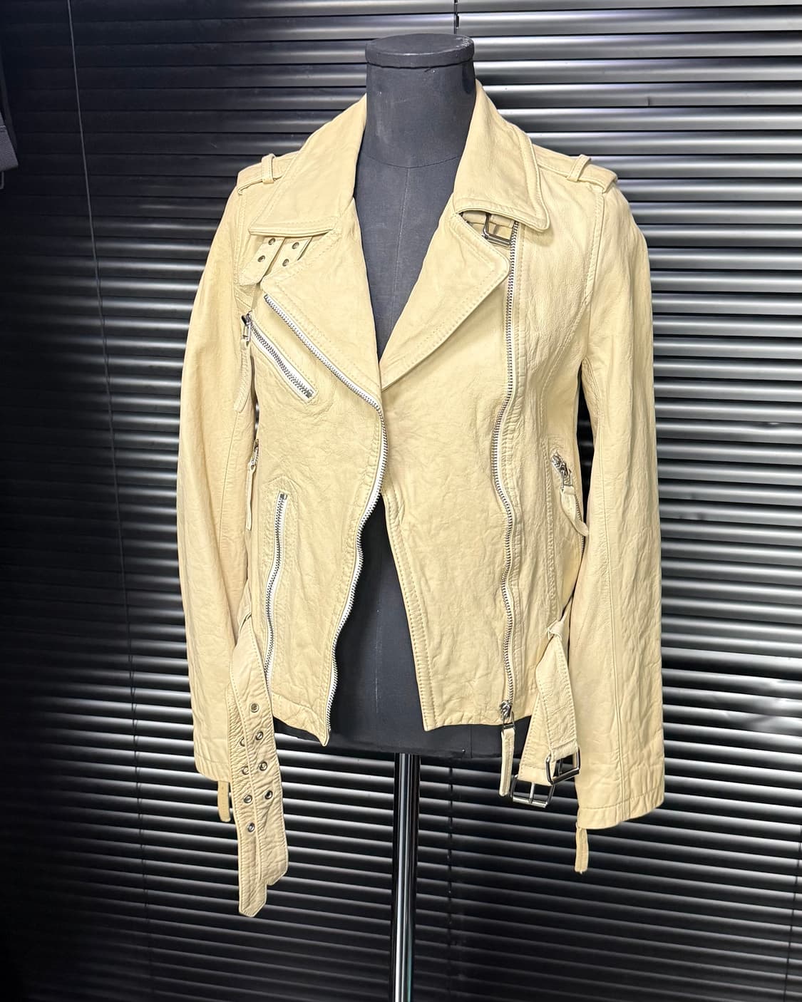 이태리 베이지 양가죽 라이더 바이커 자켓 고스 펑크 락 시크 갸루 로리  상품이미지1