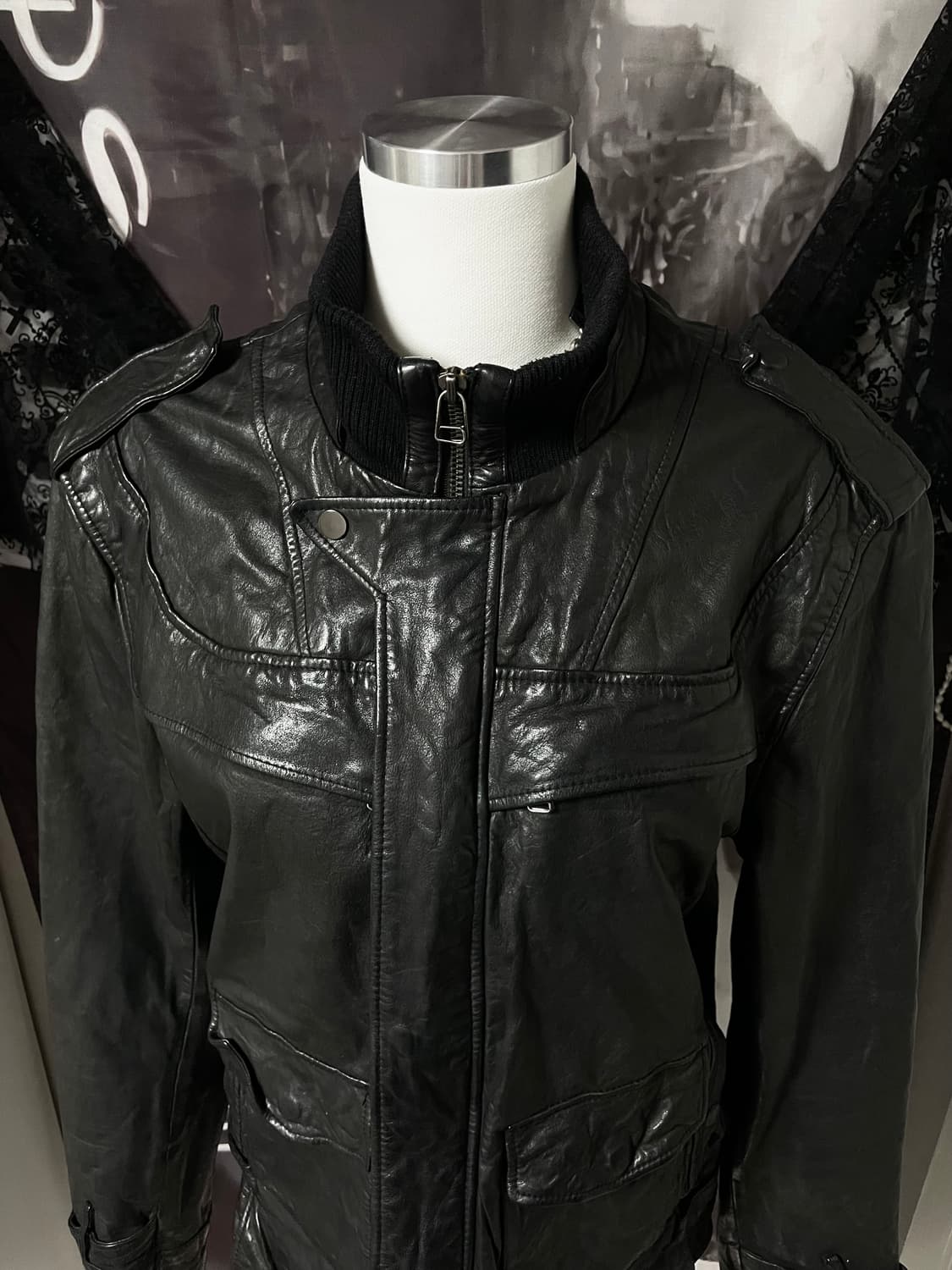 빈티지 포켓레더 자켓 락시크릭오웬스하이엔드깔펑크다크웨어디올그런지펑크 상품이미지3