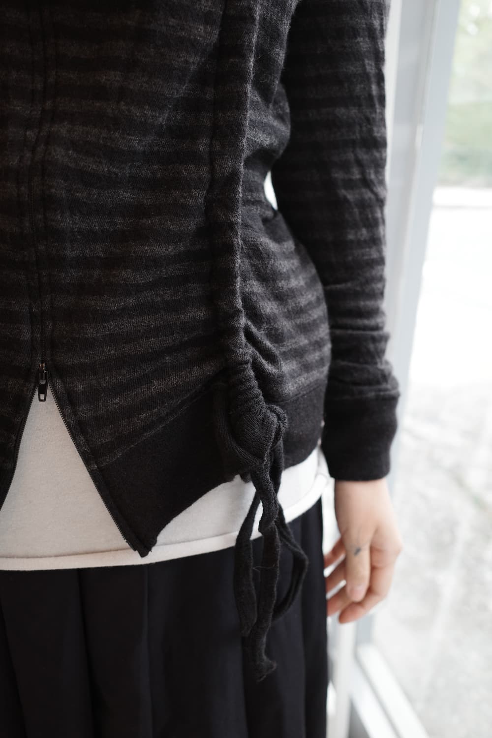Shirring stripe wool hood zip-up 상품이미지3