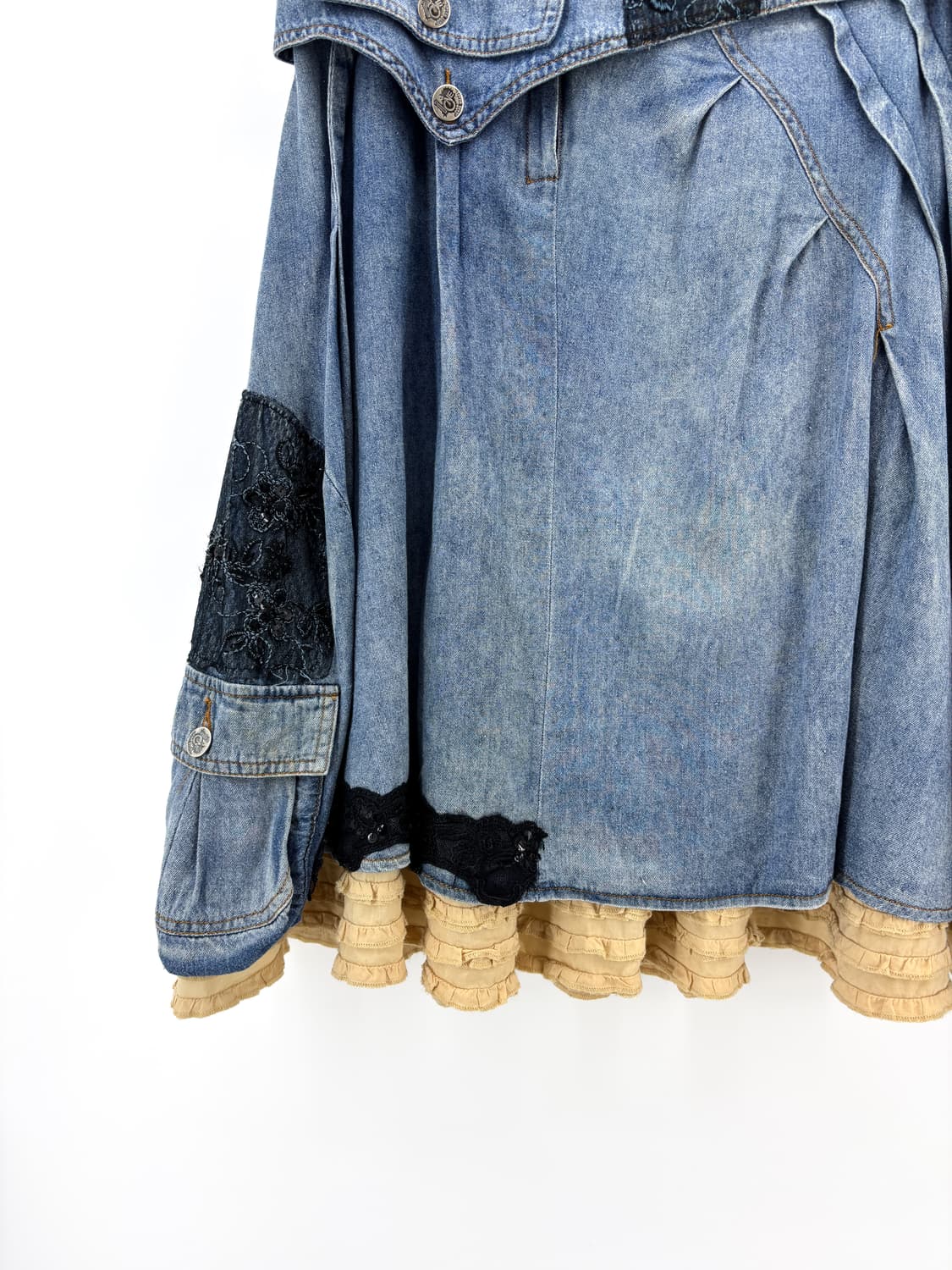 빈티지 패치워크 데님 레이어드 스커트 상품이미지5