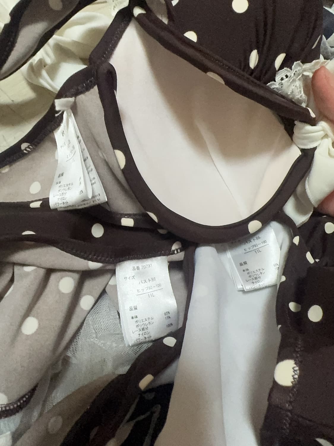 라떼갸루 리즈리사 st 일본 빈티지 브라운 도트 프릴 레이스 리본 비키니 상품이미지2