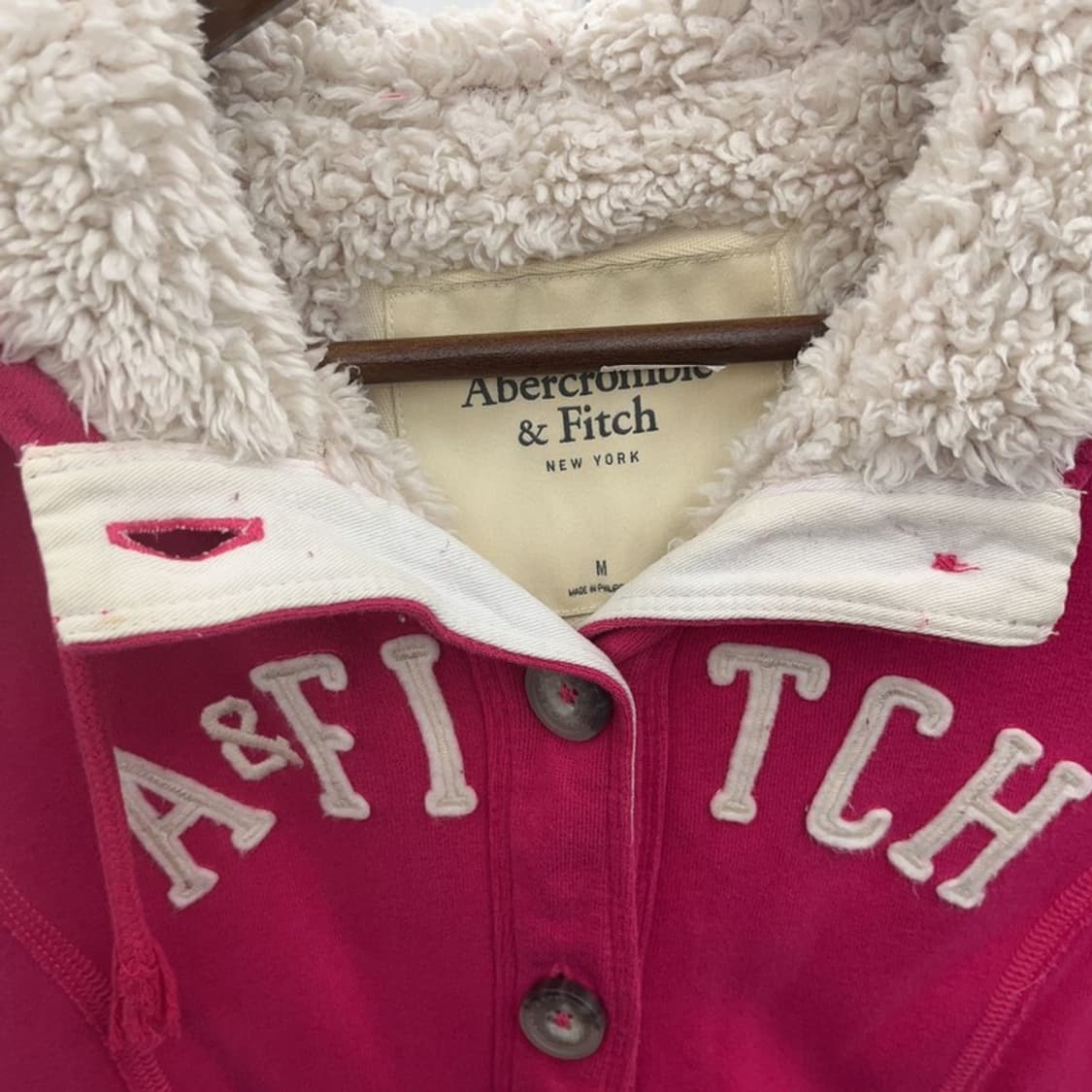 아베크롬비 대장 90's Y2K 딥핑크 양털 후드 가디건 M C06691 상품이미지7