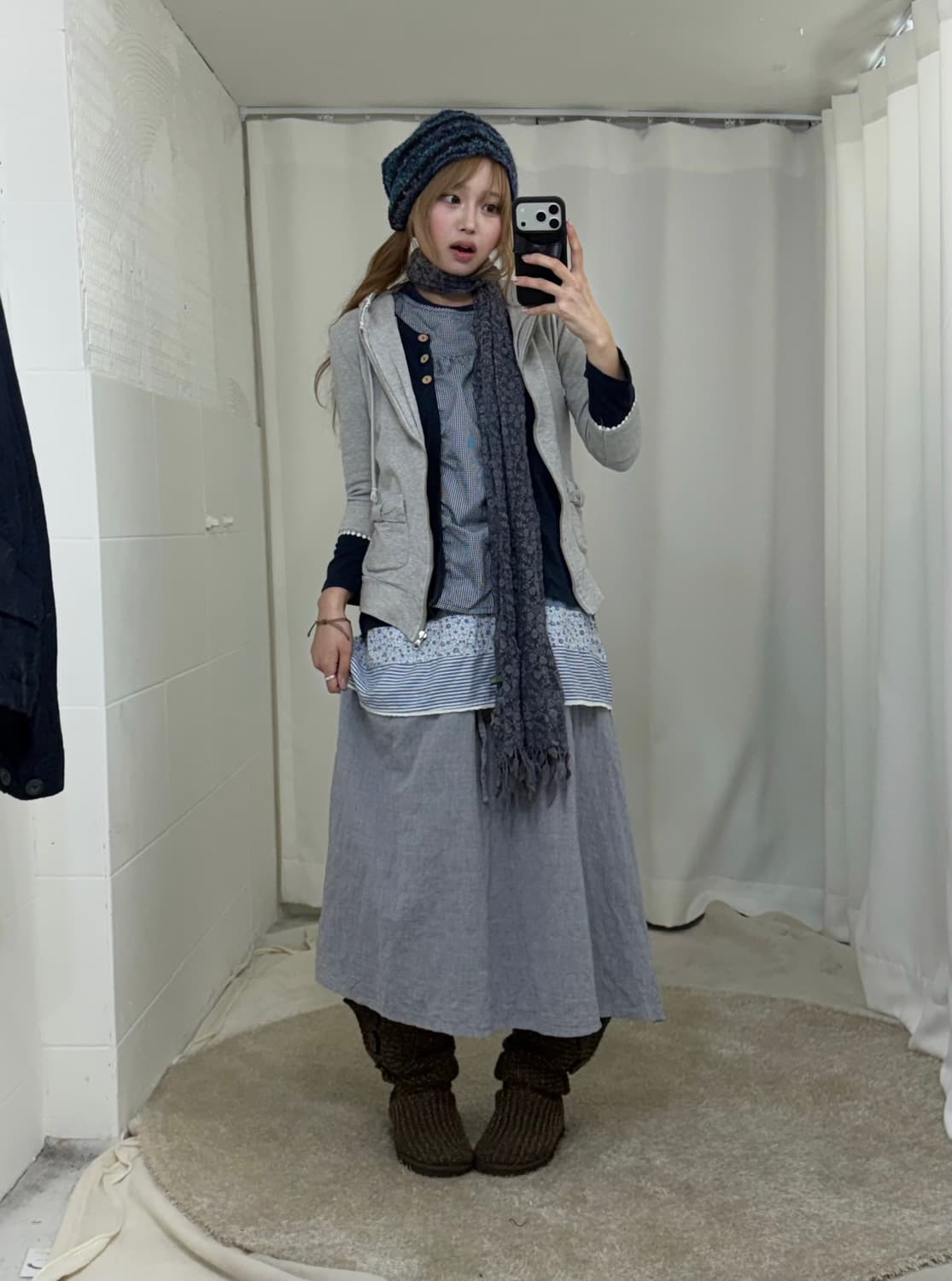 네이비 너드 모리걸 하구미 야상 코디세트 상품이미지2