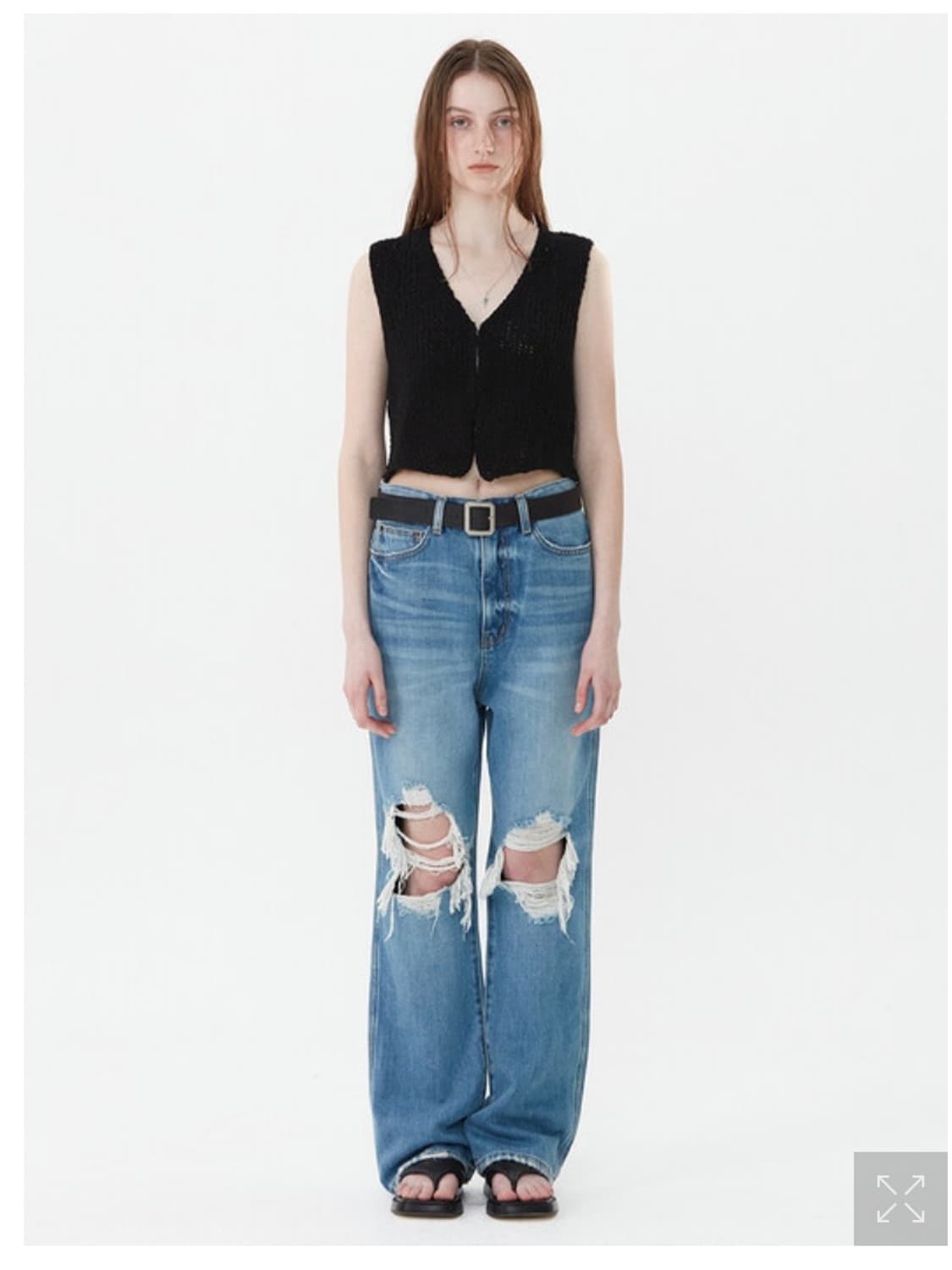 DISTRESSED KNEE JEANS, BLUE 상품이미지1