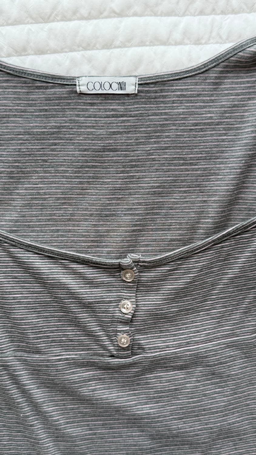 BUTTON LEAF SQUARE T-SHIRT CANDY STRIPE 상품이미지4