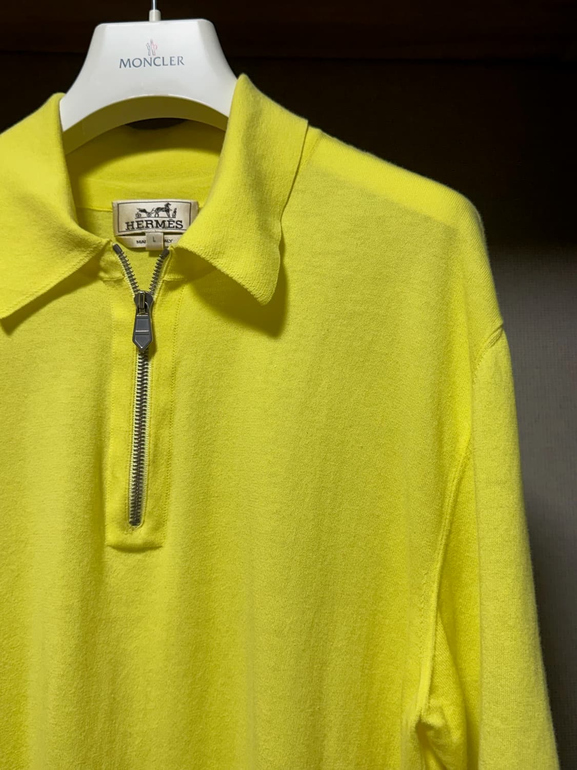 에르메스 코튼 하프 집업 반팔 폴로 셔츠 옐로우 L 상품이미지3