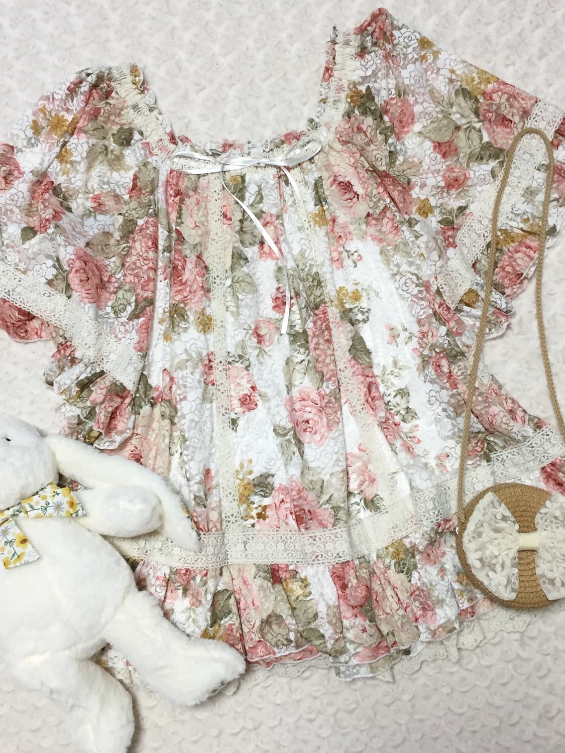 빈티지 갸루 리즈리사 플라워 판쵸 블라우스 상품이미지2