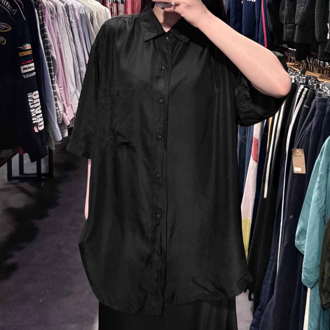 [IM] 실크 반팔셔츠  블랙 상품이미지3