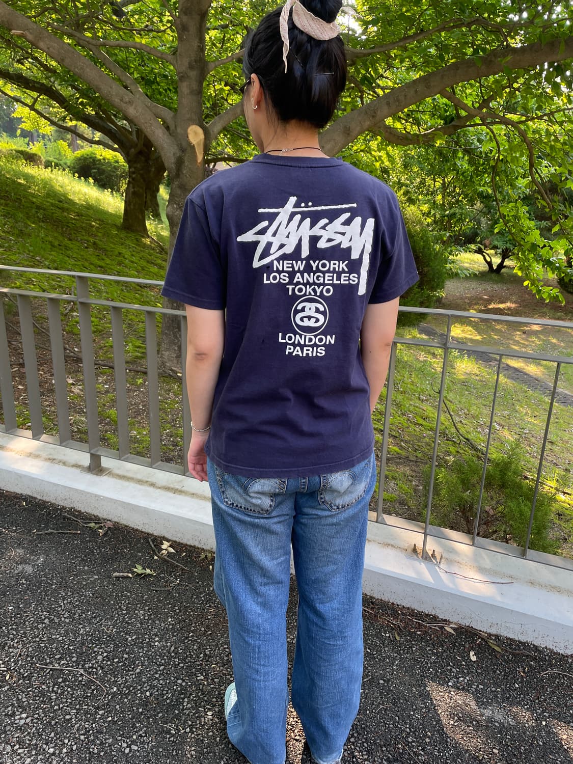 90s Stussy navy distressed T-shirt(USA) 상품이미지5