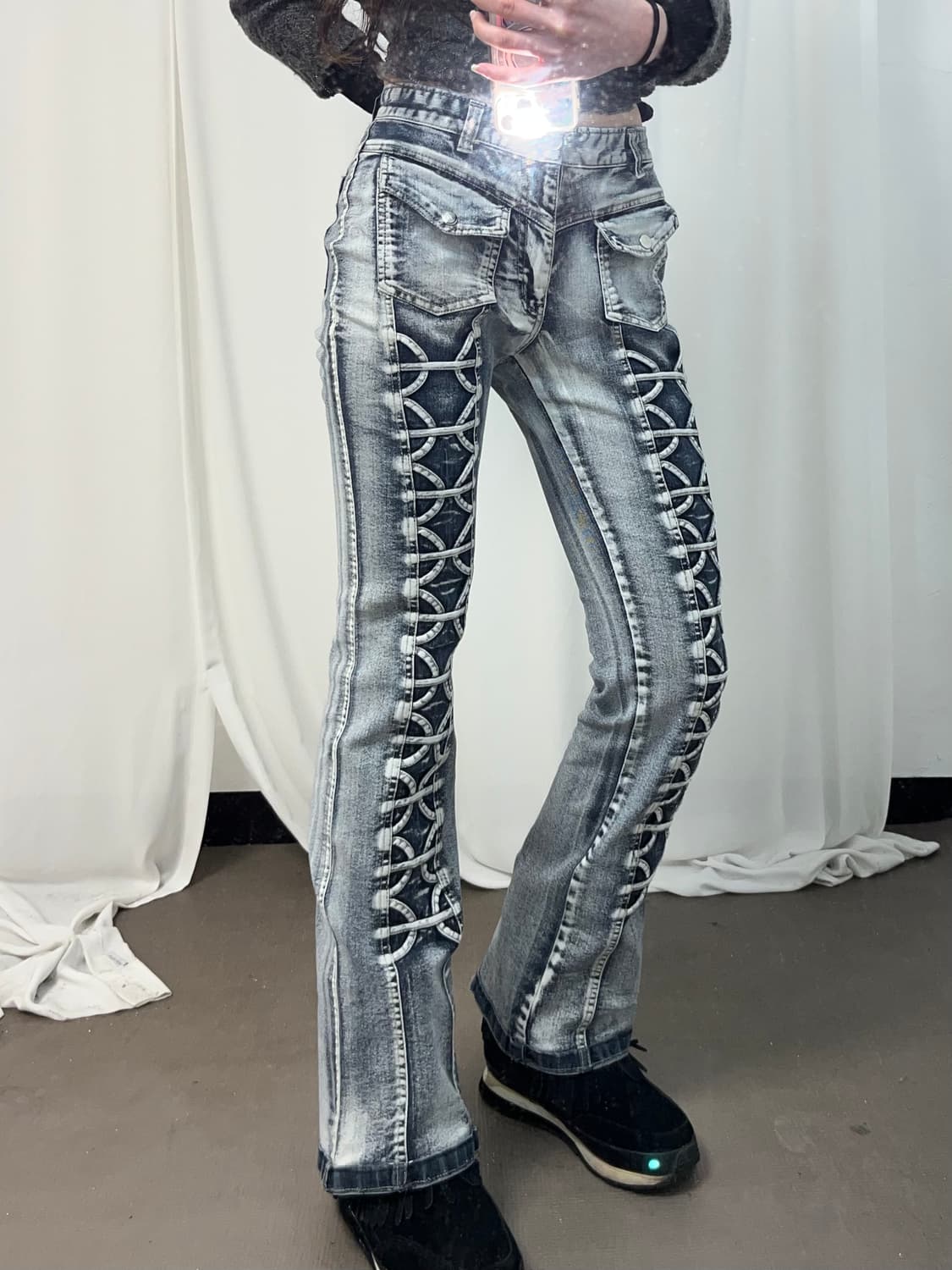 고딕 패턴 데님 부츠컷 상품이미지4