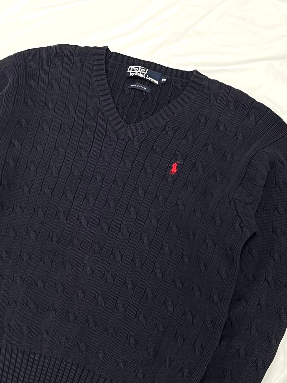 (95) 폴로랄프로렌 레드포니 브이넥 케이블 꽈배기 니트 네이비 상품이미지2