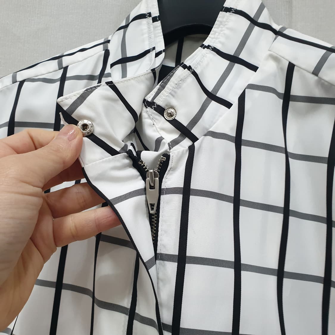 abplus 차이나 카라 허리스트링 체크 점퍼 55 상품이미지4