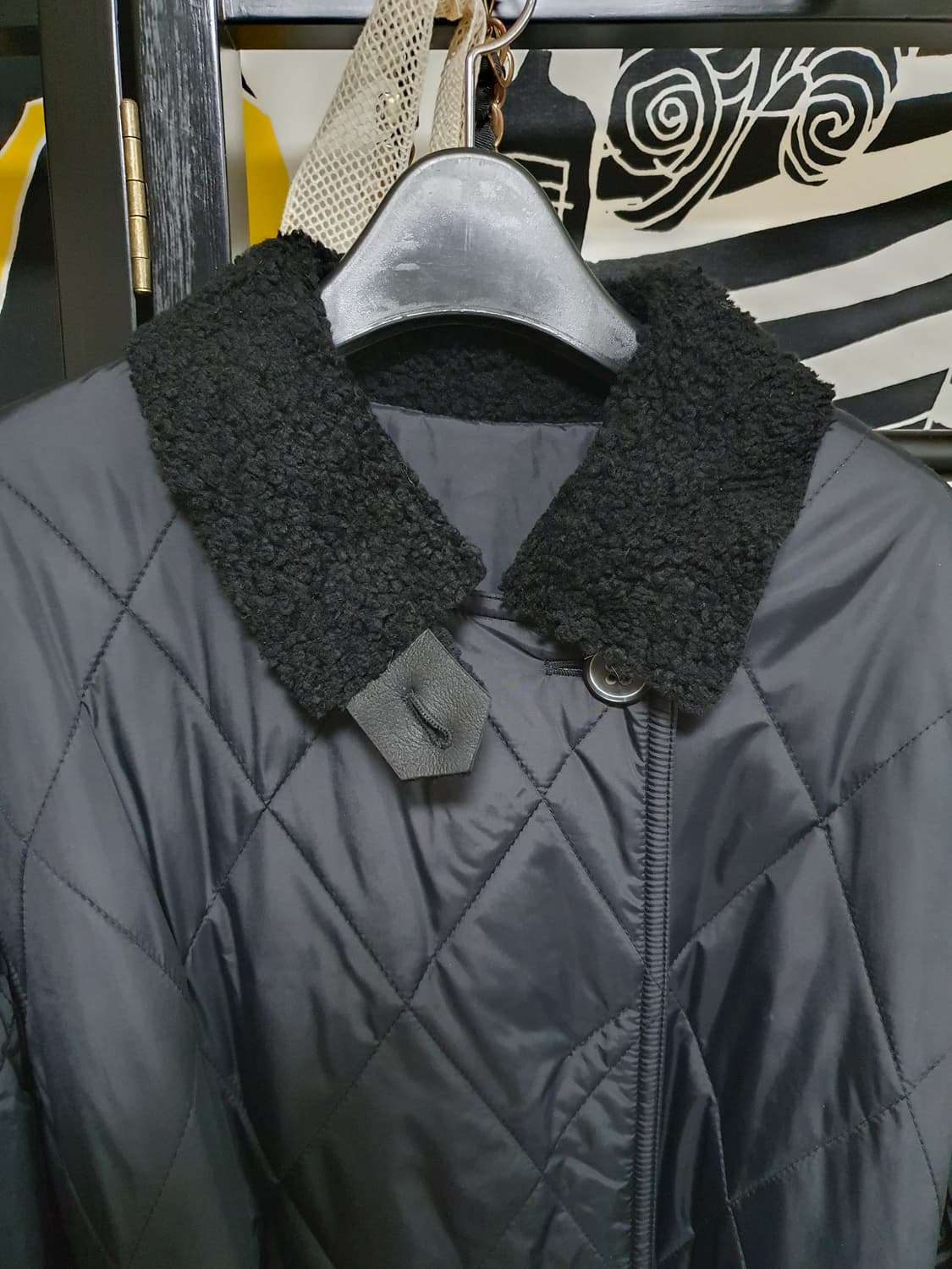 리얼 무스탕 카라 주머니 패딩 롱코트 M 상품이미지4