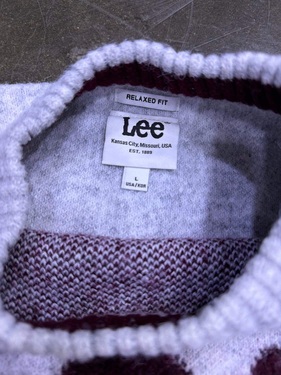 Lee 리 부클 버건디 로고 니트 스웨터 그레이 릴렉스핏 L 상품이미지5
