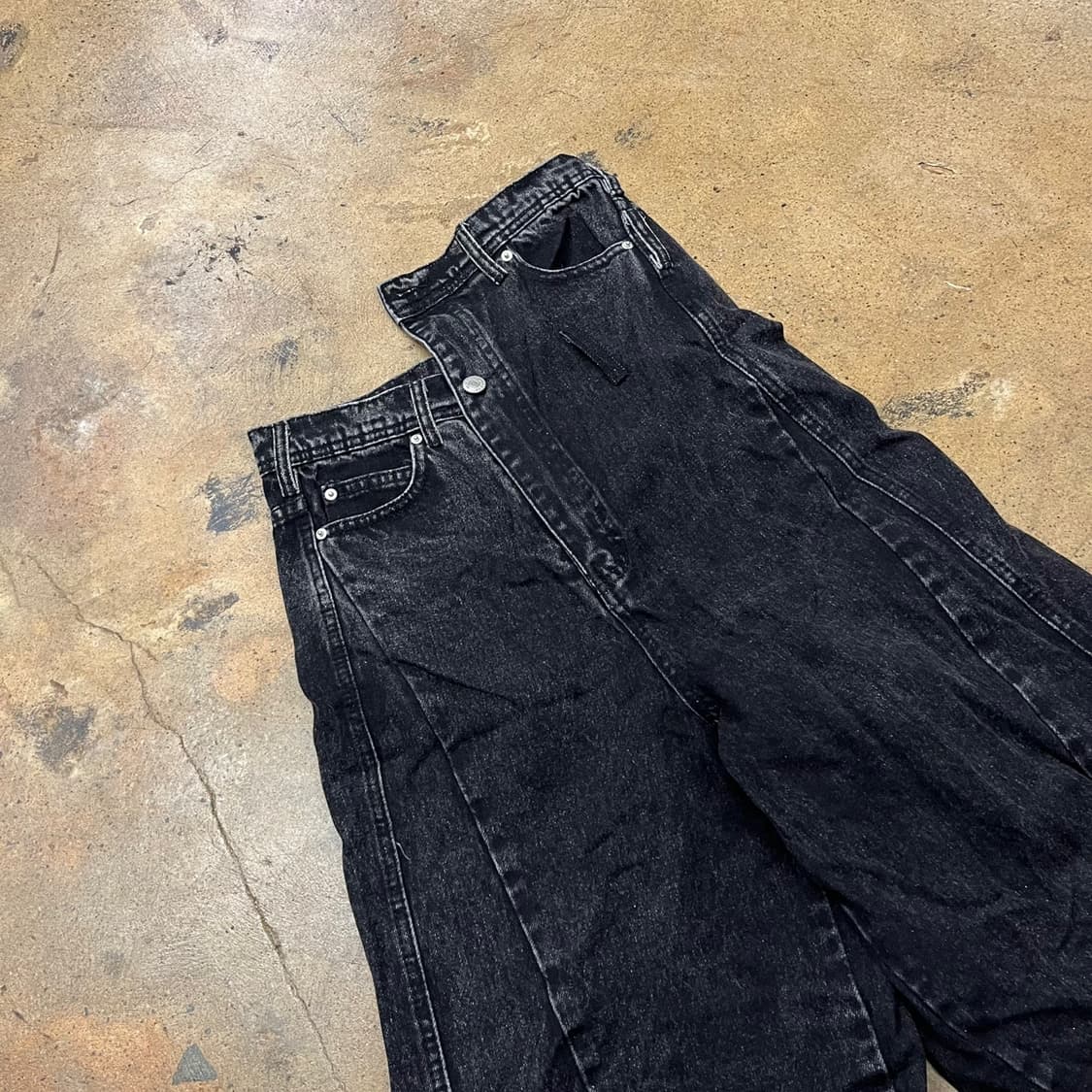 [정품/S] MIXXIN 블랙 워싱 데님 팬츠 와이드핏 b14 상품이미지1