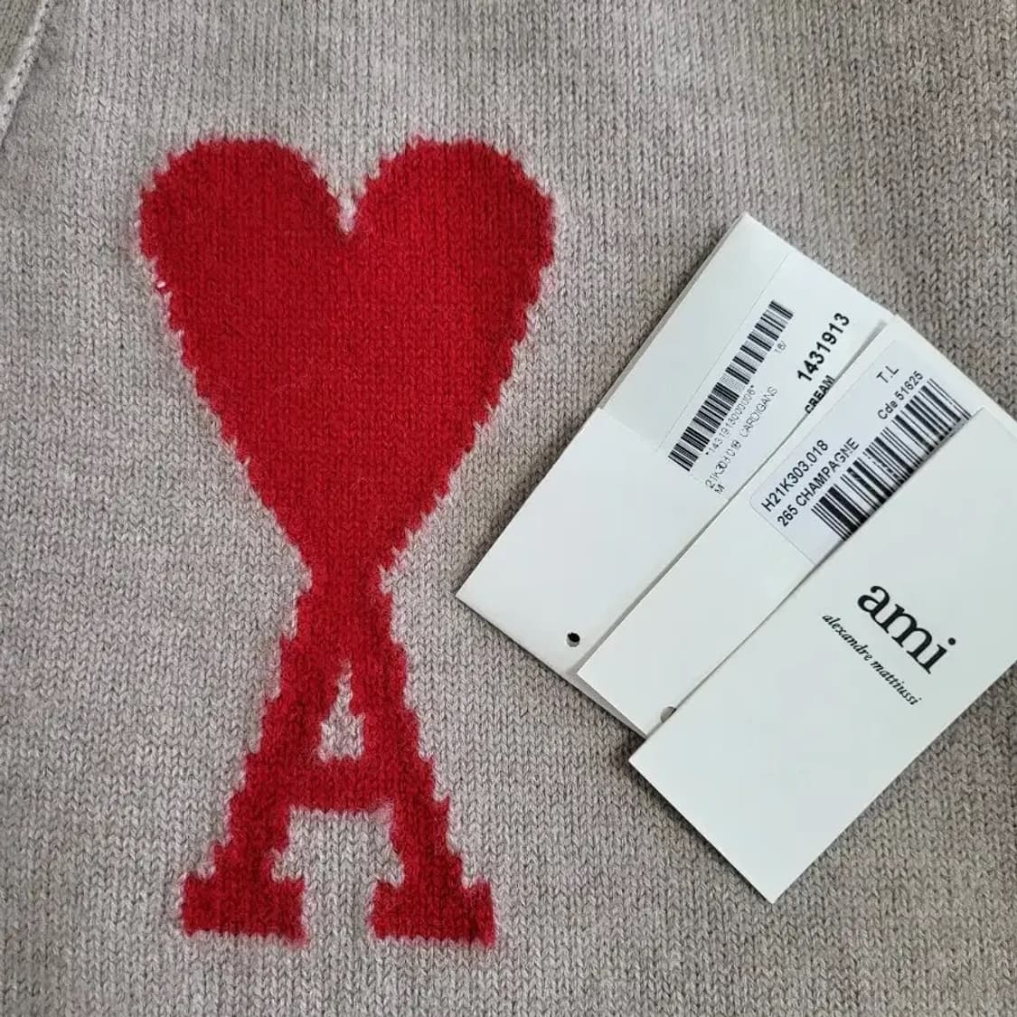 아미 빅로고 가디건 베이지 L 크림구매 상품이미지3