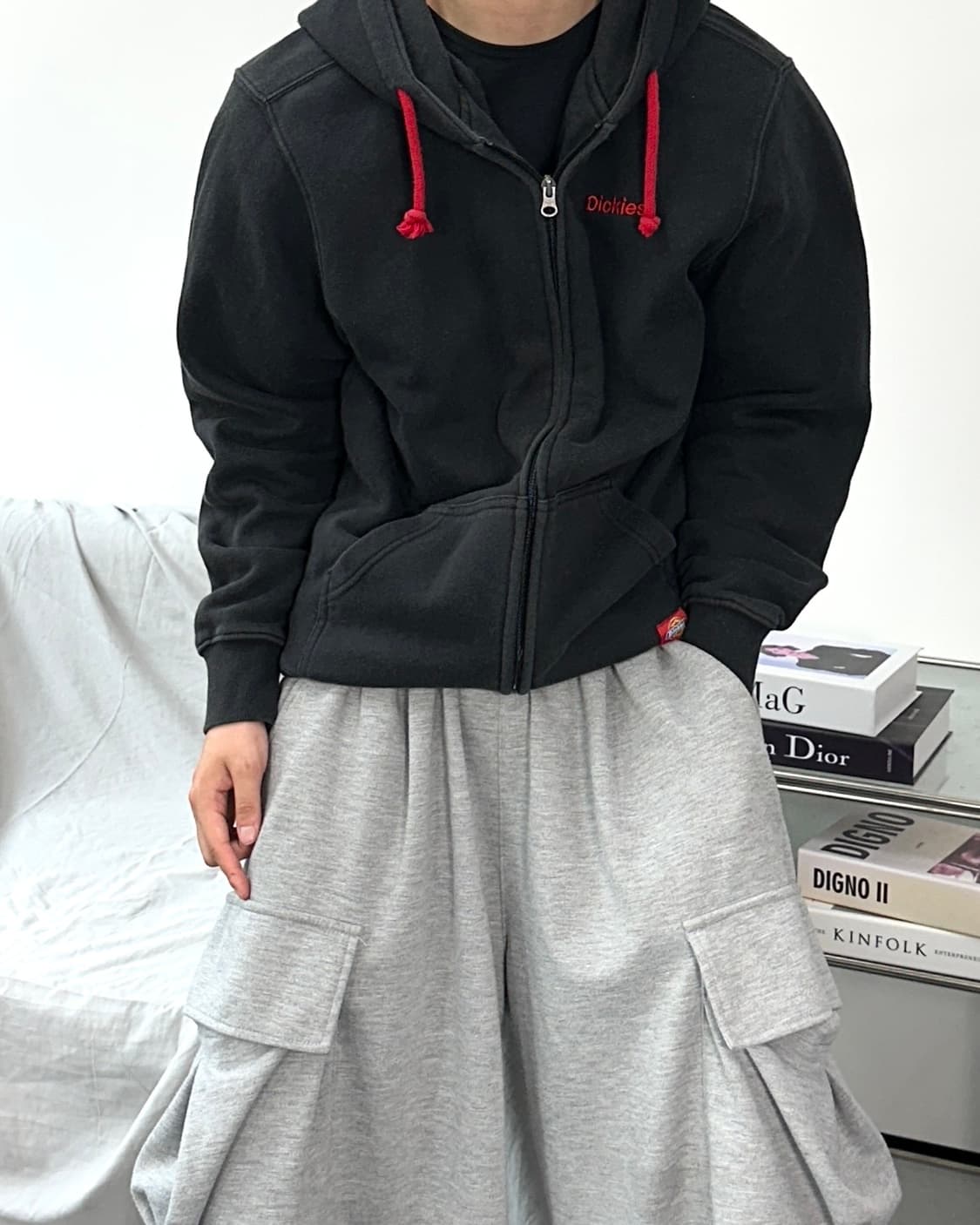 디키즈 스펠아웃 차콜 후드집업 M 상품이미지2