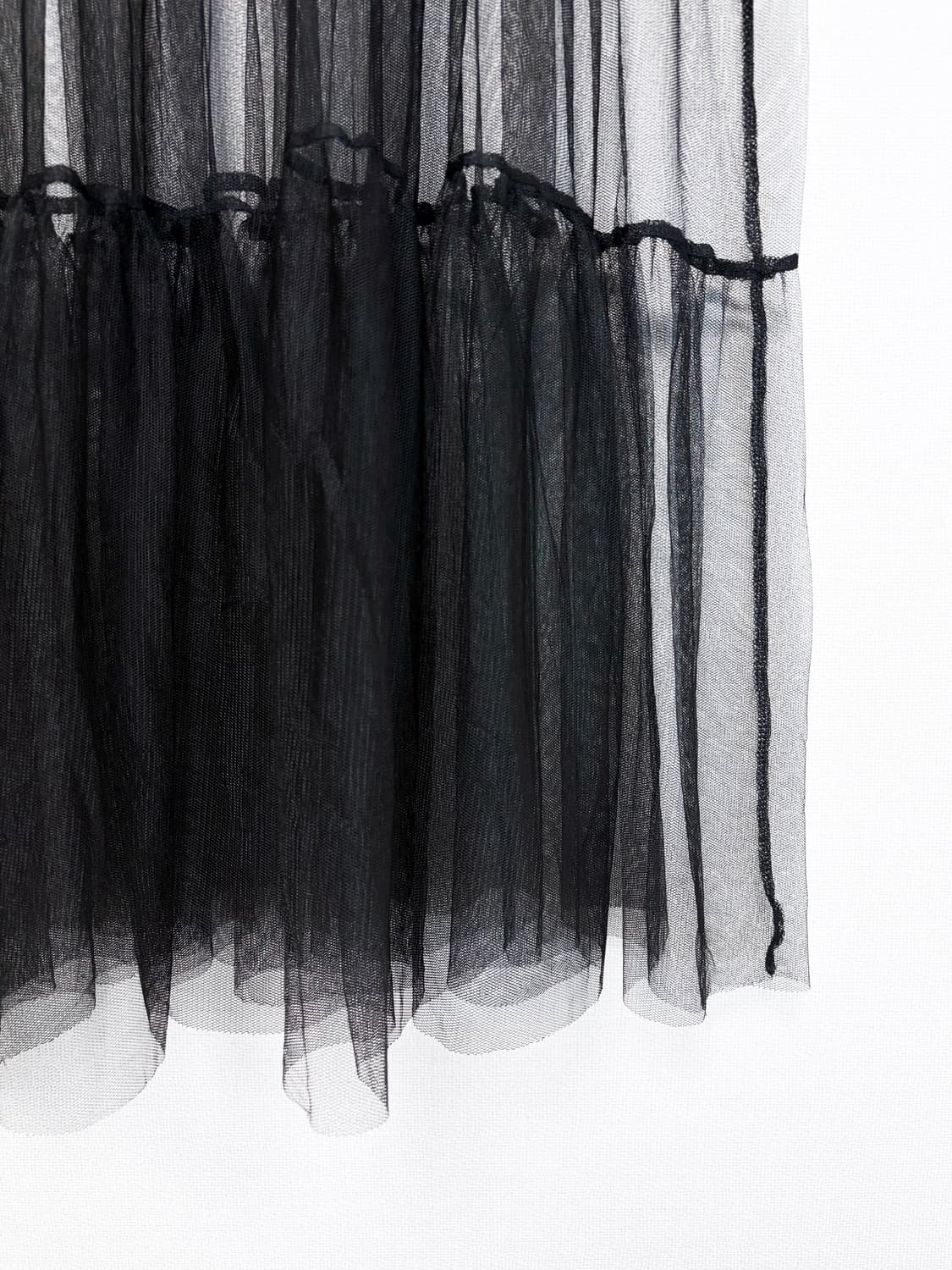 Sheer Tiered Long Skirt - Black 상품이미지6