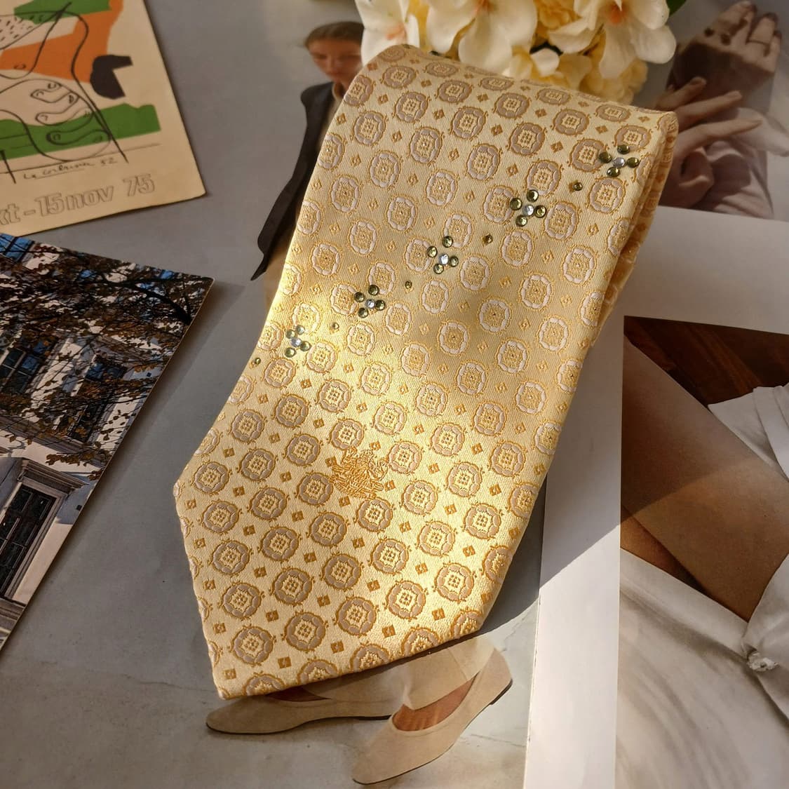 아쿠아스큐텀 실크 옐로우 패턴 넥타이 8.8cm A+등급 A19428
 상품이미지2