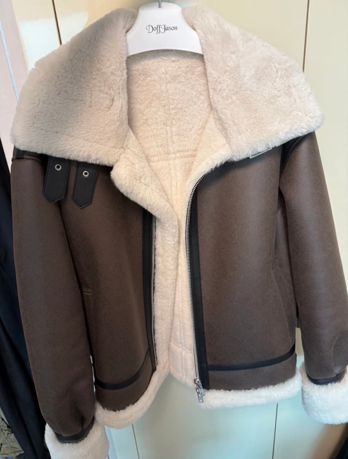 도프제이슨 하이넥 레더 무톤 자켓 브라운 상품이미지1