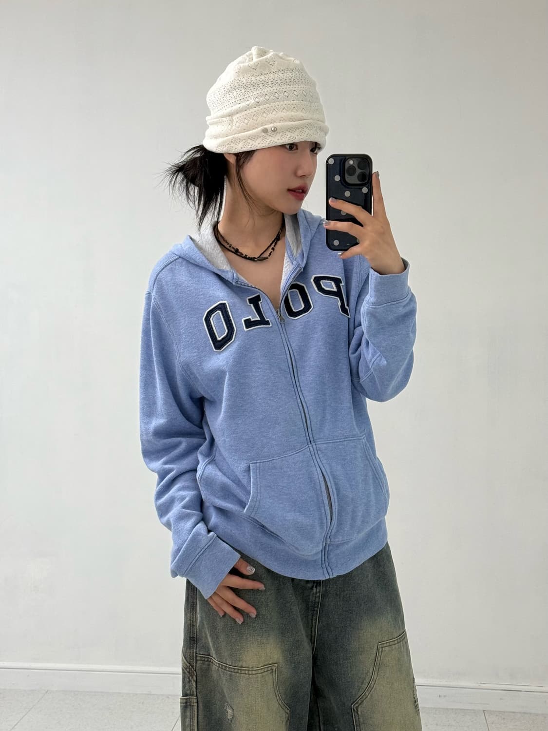 폴로 스카이블루 로고 후드집업 상품이미지1