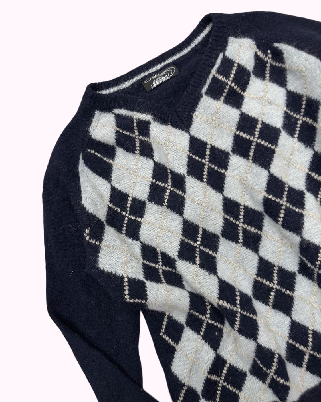 BEAMS navy wool argyle knit 상품이미지3