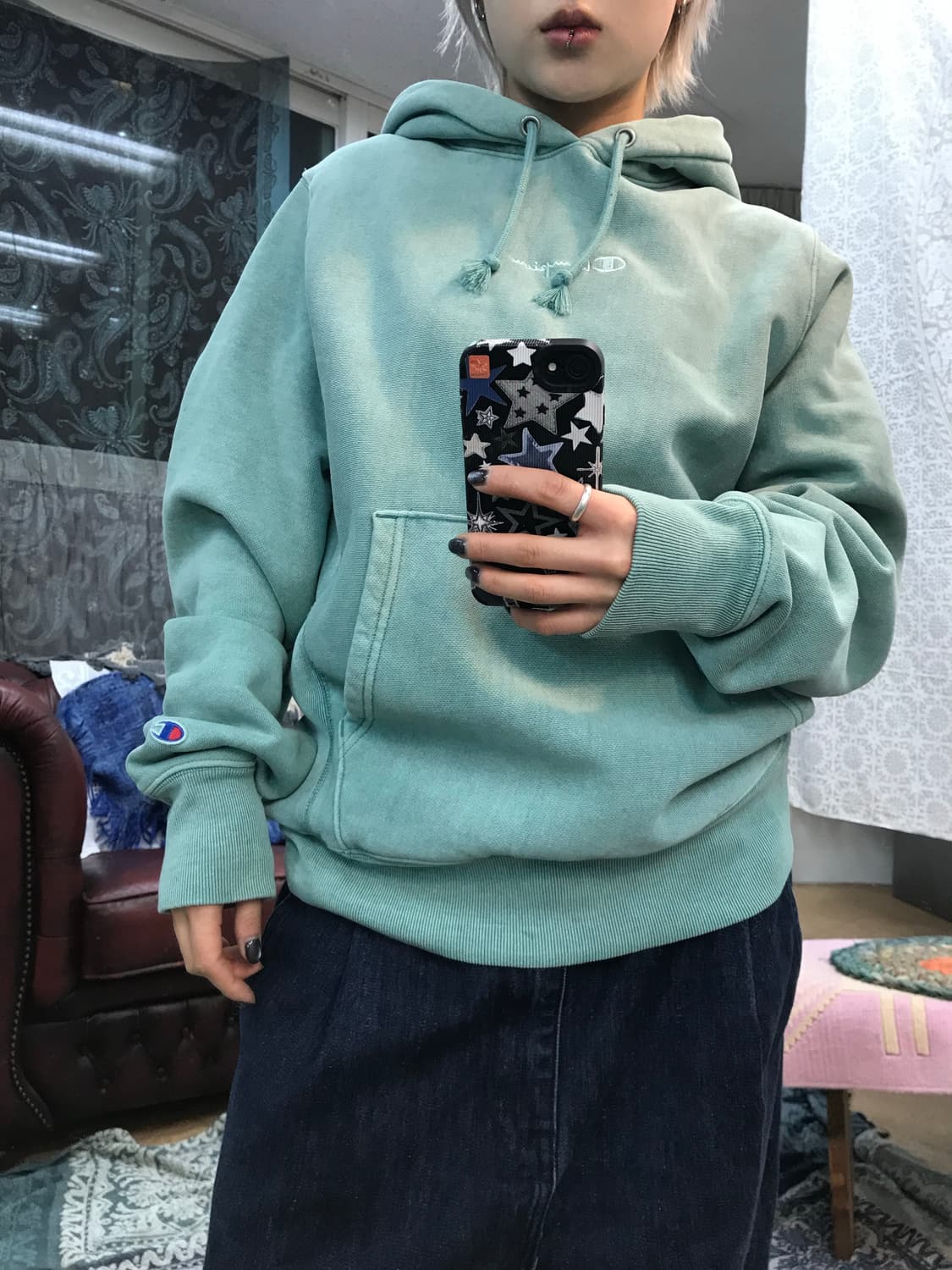 챔피온 리버스위브 민트 기모 후드티  상품이미지2