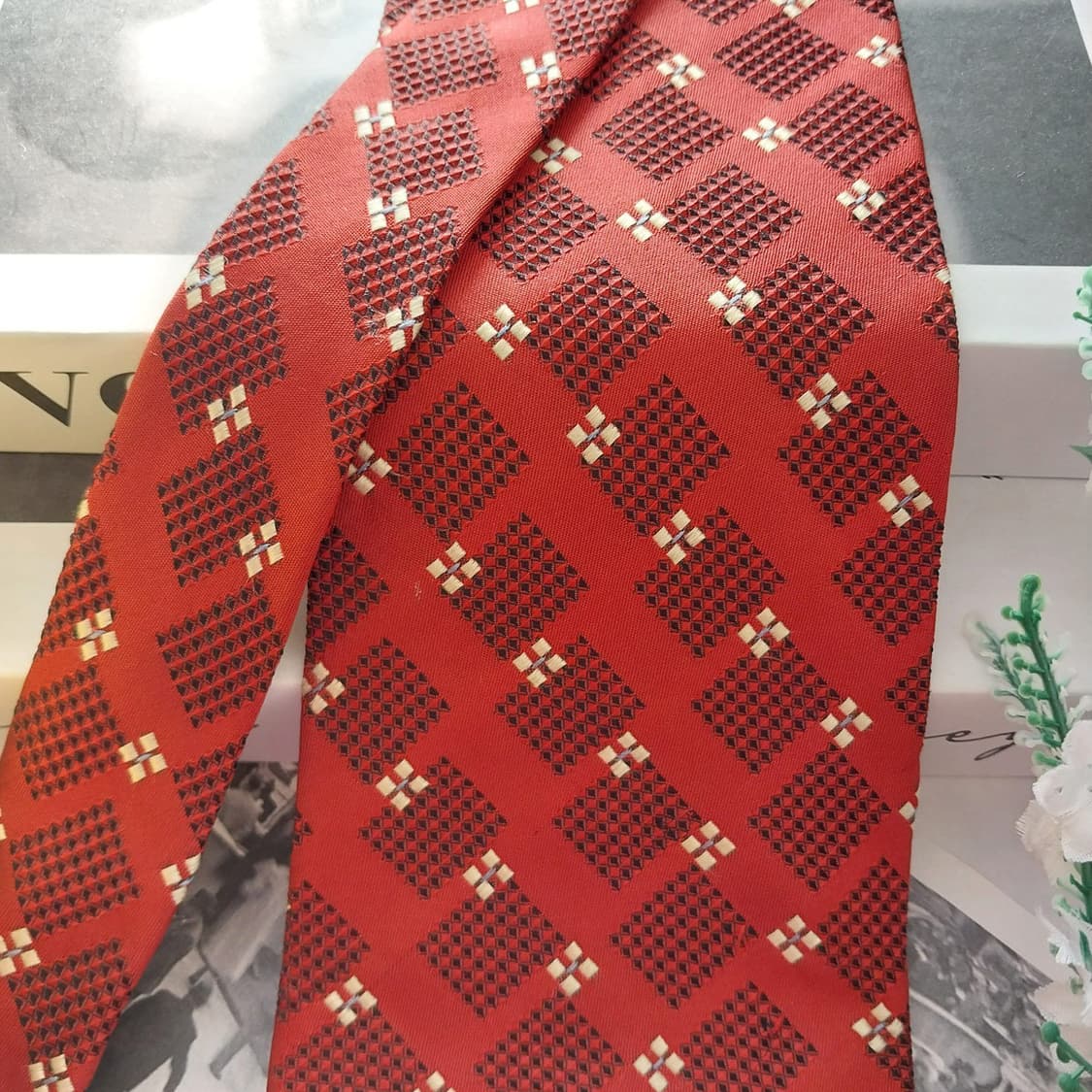 NINO CERRUTI 세루티 실크 와인레드 자카드 넥타이 9.8cm A 상품이미지4